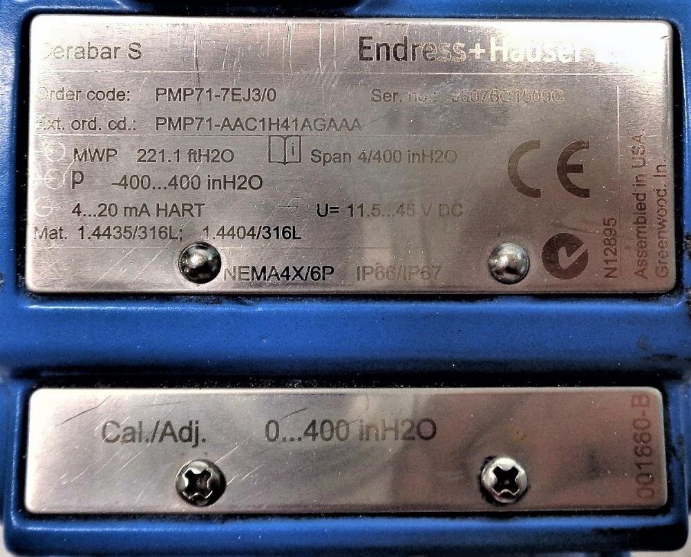 Endress Hauser Cerabar S Pressure Transmitter, 3" 150# 316SS, PMP71-7EJ3/0